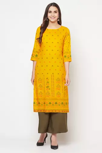 rayon screen print straight kurta,mustard,(s,m,l,xl,2xl,3xl)