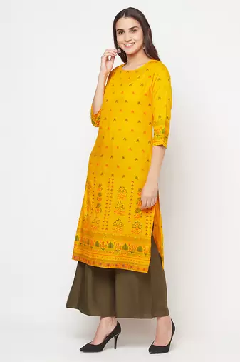 rayon screen print straight kurta,mustard,(s,m,l,xl,2xl,3xl)