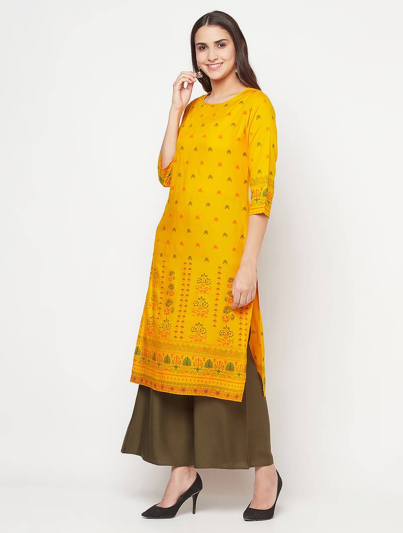 rayon screen print straight kurta,mustard,(s,m,l,xl,2xl,3xl)