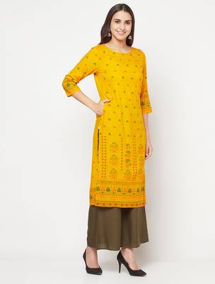 rayon screen print straight kurta,mustard,(s,m,l,xl,2xl,3xl) 3
