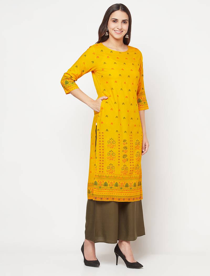 rayon screen print straight kurta,mustard,(s,m,l,xl,2xl,3xl)