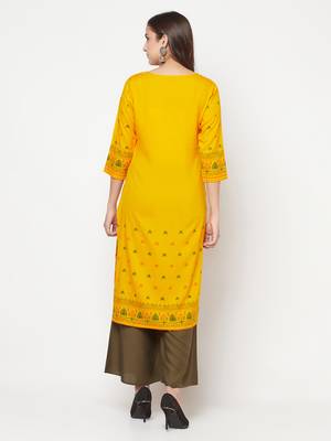 rayon screen print straight kurta,mustard,(s,m,l,xl,2xl,3xl) 4