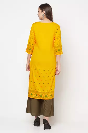 rayon screen print straight kurta,mustard,(s,m,l,xl,2xl,3xl)