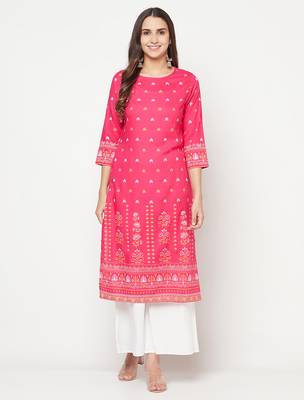 rayon screen print straight kurta,fuchsia,(s,m,l,xl,2xl,3xl) 1