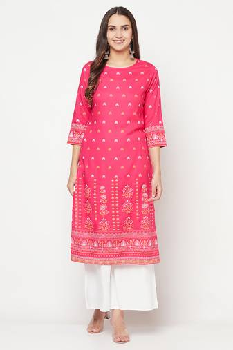 rayon screen print straight kurta,fuchsia,(s,m,l,xl,2xl,3xl)