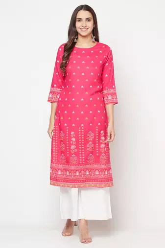 rayon screen print straight kurta,fuchsia,(s,m,l,xl,2xl,3xl)