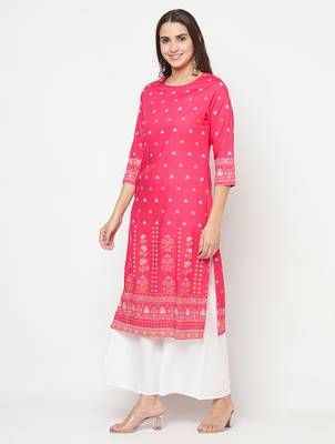 rayon screen print straight kurta,fuchsia,(s,m,l,xl,2xl,3xl) 2