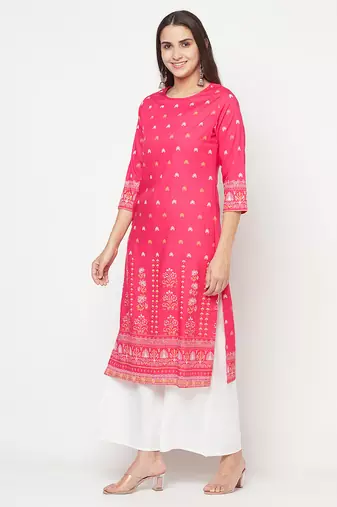 rayon screen print straight kurta,fuchsia,(s,m,l,xl,2xl,3xl)