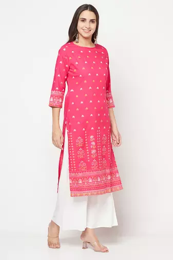 rayon screen print straight kurta,fuchsia,(s,m,l,xl,2xl,3xl)