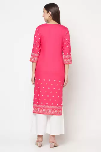 rayon screen print straight kurta,fuchsia,(s,m,l,xl,2xl,3xl)