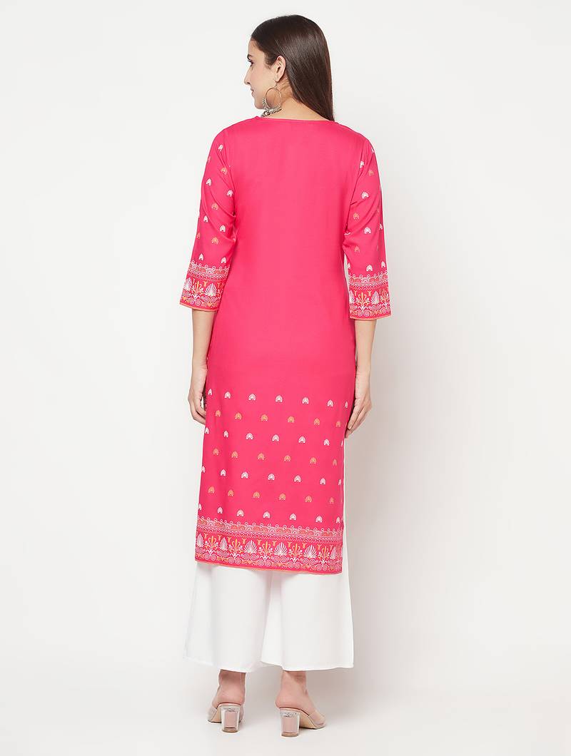 rayon screen print straight kurta,fuchsia,(s,m,l,xl,2xl,3xl)