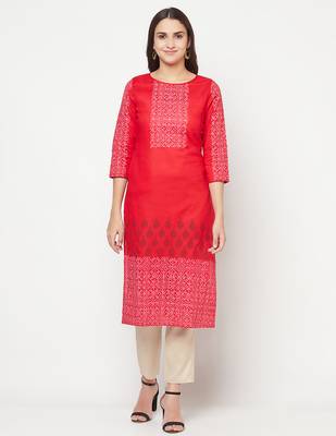 cotton block print straight kurta,red,(s,m,l,xl,2xl,3xl) 1