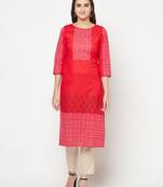 cotton block print straight kurta,red,(s,m,l,xl,2xl,3xl)