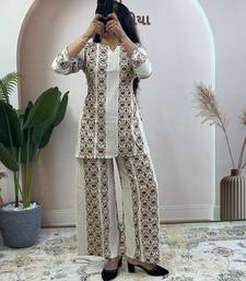 Cream floral printed cotton kurta and palazzo co-ord set for women