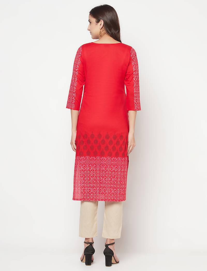 cotton block print straight kurta,red,(s,m,l,xl,2xl,3xl)