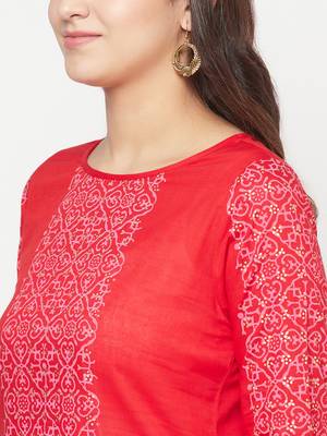 cotton block print straight kurta,red,(s,m,l,xl,2xl,3xl) 5