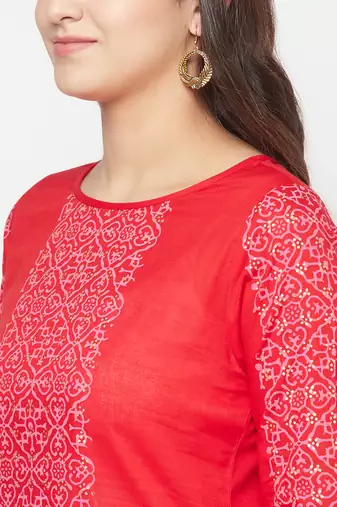 cotton block print straight kurta,red,(s,m,l,xl,2xl,3xl)