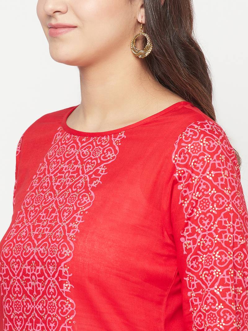 cotton block print straight kurta,red,(s,m,l,xl,2xl,3xl)