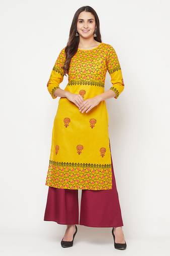 cotton block print straight kurta,mustard,(s,m,l,xl,2xl,3xl)