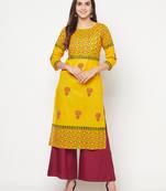 cotton block print straight kurta,mustard,(s,m,l,xl,2xl,3xl)