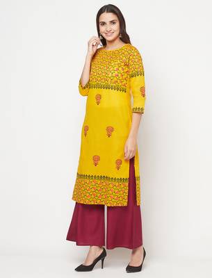 cotton block print straight kurta,mustard,(s,m,l,xl,2xl,3xl) 2