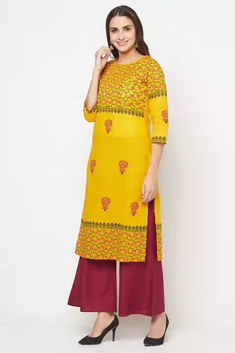 cotton block print straight kurta,mustard,(s,m,l,xl,2xl,3xl)