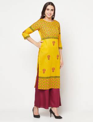 cotton block print straight kurta,mustard,(s,m,l,xl,2xl,3xl) 3