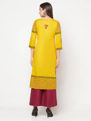 cotton block print straight kurta,mustard,(s,m,l,xl,2xl,3xl) 4