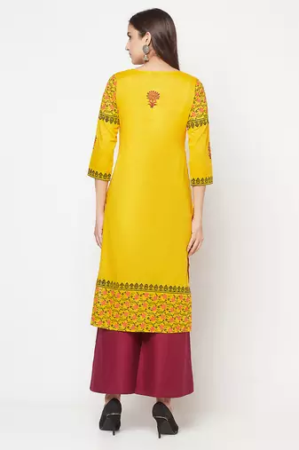 cotton block print straight kurta,mustard,(s,m,l,xl,2xl,3xl)