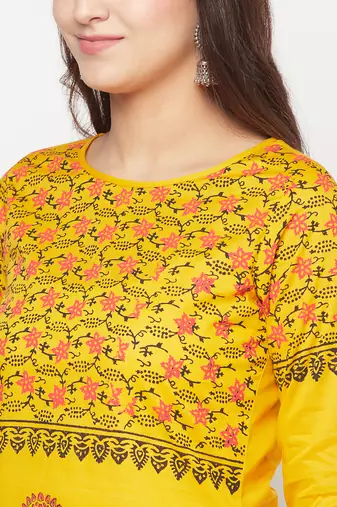 cotton block print straight kurta,mustard,(s,m,l,xl,2xl,3xl)