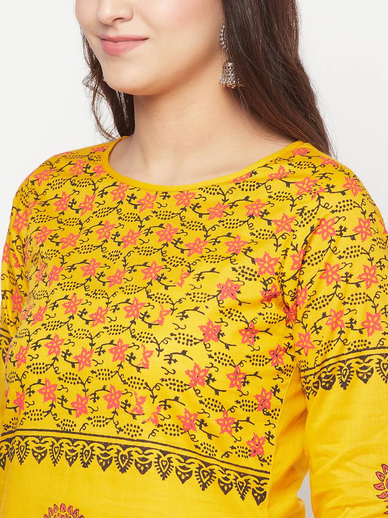cotton block print straight kurta,mustard,(s,m,l,xl,2xl,3xl)