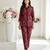 Women's maroon floral print western style shirt tunic with trouser co-ord set