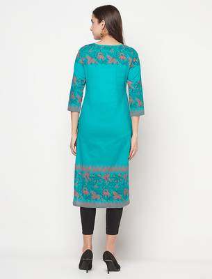 cotton block print straight kurta,turquoise,(s,m,l,xl,2xl,3xl) 4