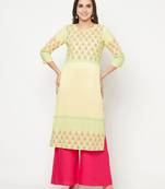 cotton block print straight kurta,lemon,(s,m,l,xl,2xl,3xl)
