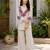 Beige cotton linen floral embroidered kurta and palazzo co-ord set
