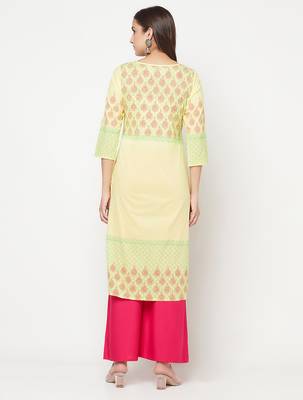 cotton block print straight kurta,lemon,(s,m,l,xl,2xl,3xl) 4