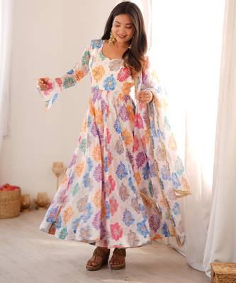 Women's multicolor floral print anarkali suit with dupatta 1