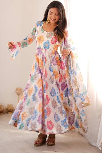Women's multicolor floral print anarkali suit with dupatta