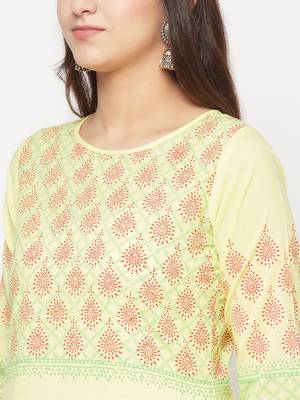 cotton block print straight kurta,lemon,(s,m,l,xl,2xl,3xl) 5