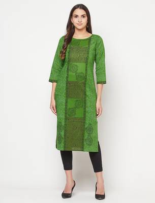 cotton block print straight kurta,green,(s,m,l,xl,2xl,3xl) 1