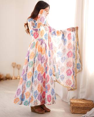 Women's multicolor floral print anarkali suit with dupatta 2