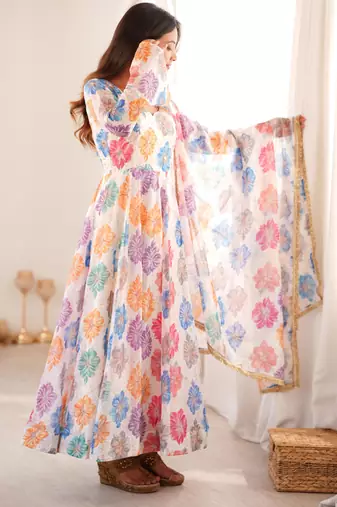 Women's multicolor floral print anarkali suit with dupatta