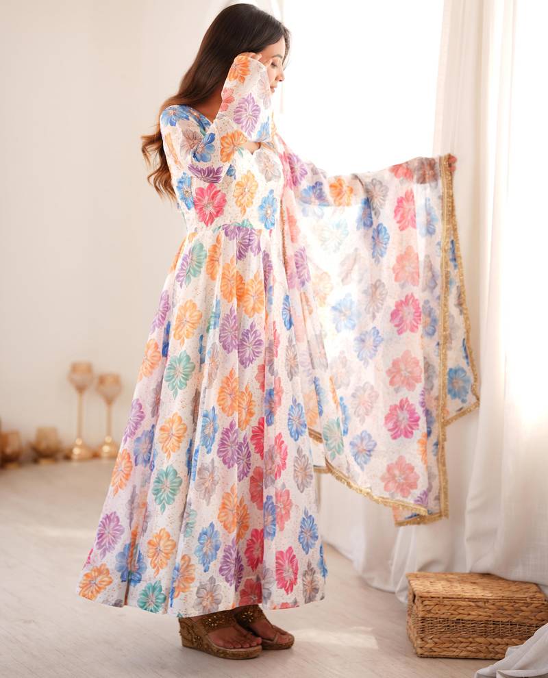 Women's multicolor floral print anarkali suit with dupatta