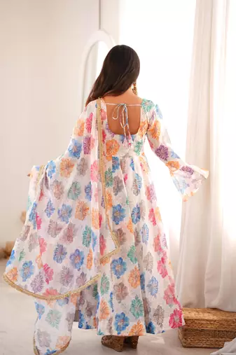 Women's multicolor floral print anarkali suit with dupatta