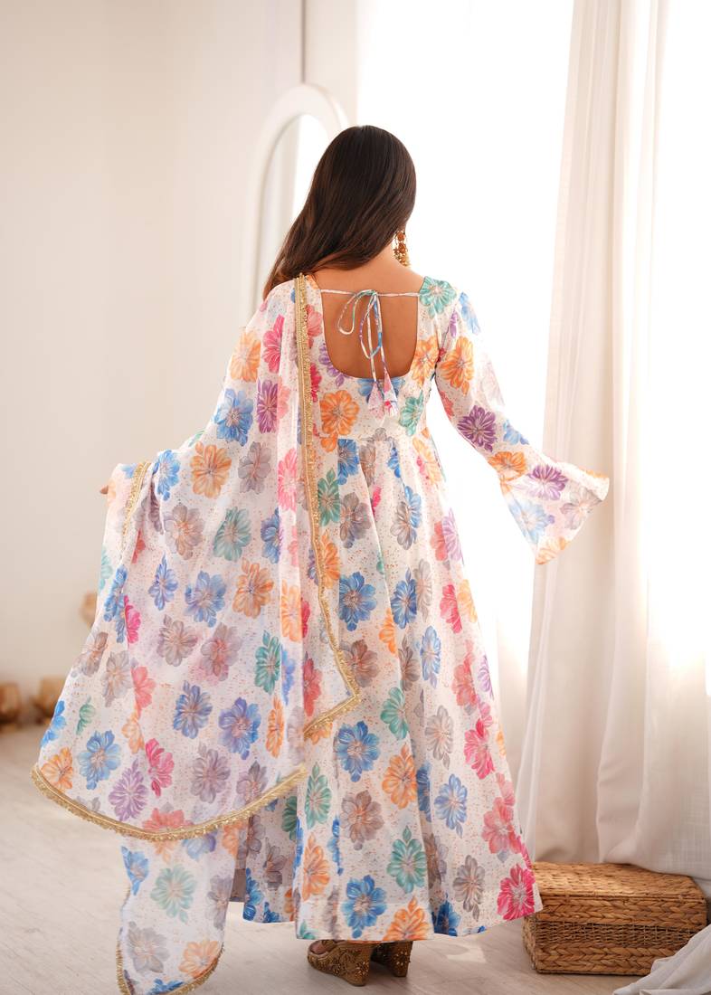 Women's multicolor floral print anarkali suit with dupatta