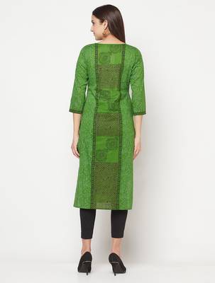 cotton block print straight kurta,green,(s,m,l,xl,2xl,3xl) 4
