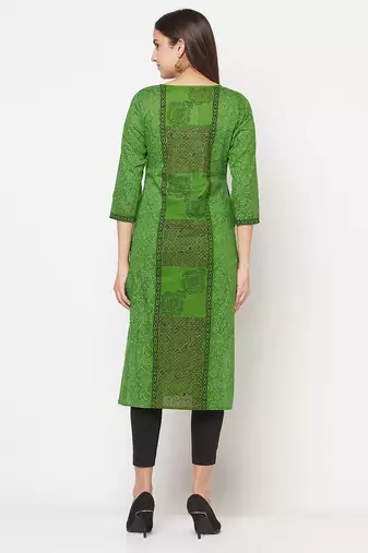 cotton block print straight kurta,green,(s,m,l,xl,2xl,3xl)