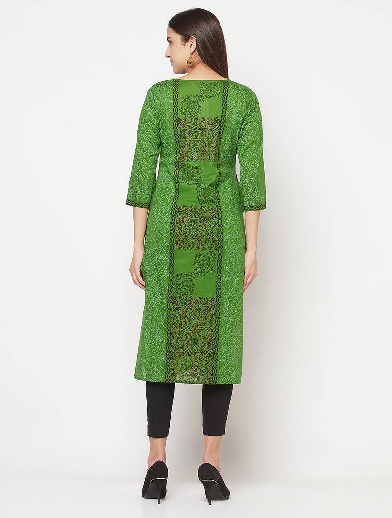 cotton block print straight kurta,green,(s,m,l,xl,2xl,3xl)
