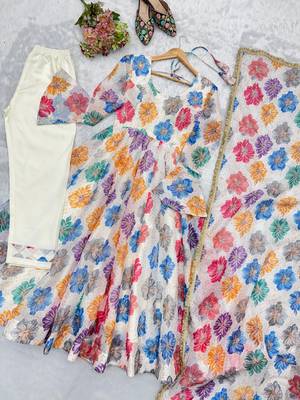 Women's multicolor floral print anarkali suit with dupatta 4