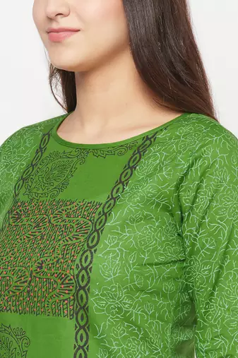 cotton block print straight kurta,green,(s,m,l,xl,2xl,3xl)